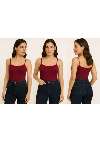 İngegno Body İp Askılı Model Örme Ring Kumaş Viskon Kadın Body Bordo