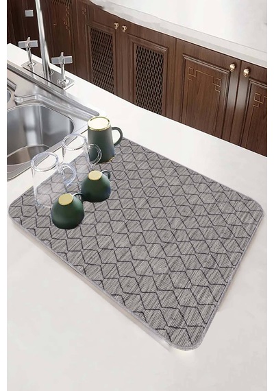 Gri Düz Microfiber Bulaşık Kurutma Kurulama Matı Mm001