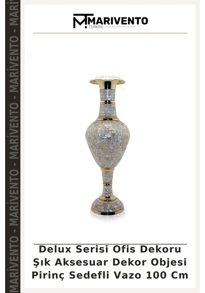 Delux Serisi Ofis Dekoru Şık Aksesuar Dekor Objesi Pirinç Sedefli Vazo 100 Cm Çok Renkli
