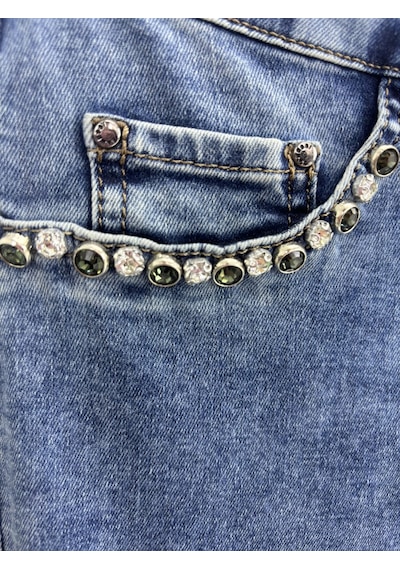 Büyük Beden Taşlı Denim Kadın Pantolon Mavi