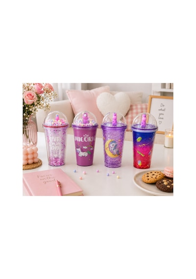Unicorn Temalı Pipetli Bardak 450 Ml Pembe Renkli Çocuk Matara Şeffaf Kapaklı Bpa İçermez 4 Farklı Model Çok Renkli - Pembe&mor Tonlu Unicorn Temalı Pipetli Bardak 450 Ml Pembe Renkli Çocuk Matara Şeffaf Kapaklı Bpa İçermez 4 Farklı Model Çok Renkli - Pembe&mor Tonlu