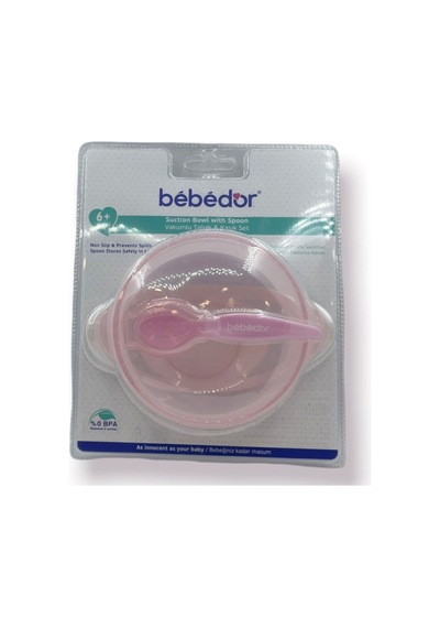 Bebedor Vakumlu Tabak Ve Kaşık Seti Pembe Renkli Pembe