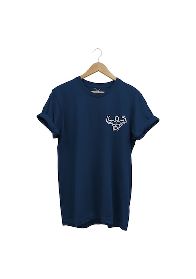 Gym Sporcu Fitness Dumbell Göğüs Baskılı Regular Fit %100 Pamuk Lacivert T-shirt Lacivert