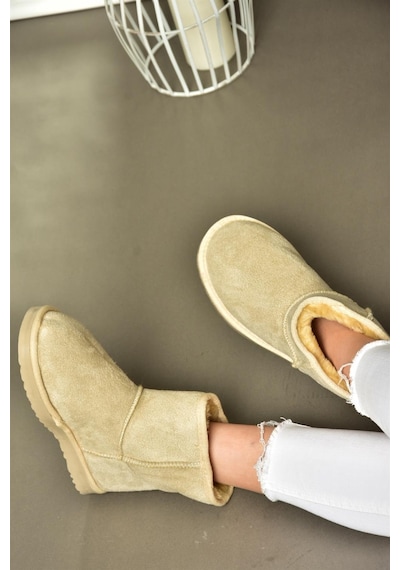 Fox Shoes R612026502 Bej Süet İçi Tüylü Kadın Bot Bej
