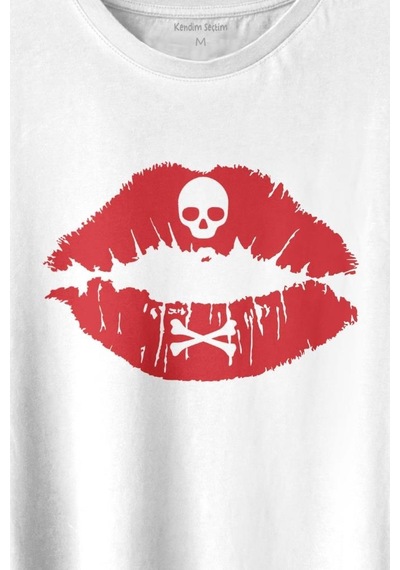 Korsan Skull Kuru Kafa Dudak Öpücük Kiss Me Baskılı Tişört Unisex T-shirt 001