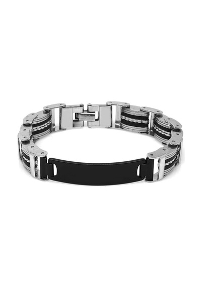 Kişiye Özel İsim Yazılı Silver-black Renk Çelik Erkek Bileklik Model-1 Siyah