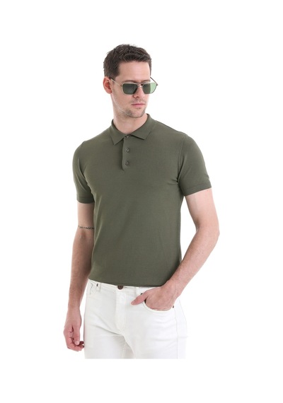Hatemoğlu Haki Regular Fit Düz Rayon Polo Yaka Tişört 35362023c001 022 Haki