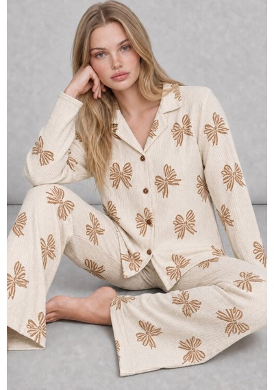 Norcia Sports Kadın Uzun Kol Rahat Krem Pijama Takımı 4759 Çok Renkli - 929323283 Çok Renkli - 929323283 Çok Renkli