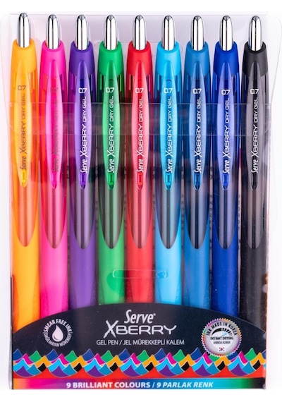 Serve X-berry Jel Mürekkepli Kalem 0.7 MM - 9lu Set