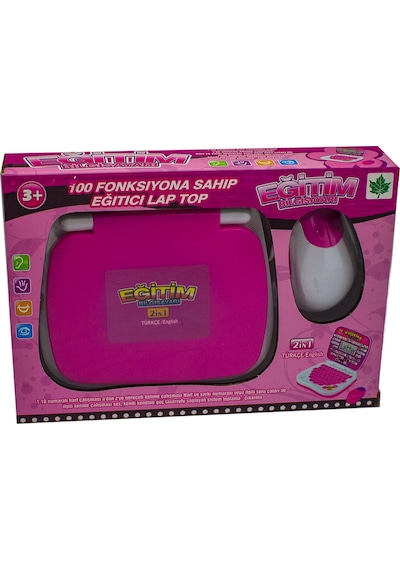 Oyuncak Laptop Eğitim Bilgisayarı Türkçe İngilizce Eğitici Pembe