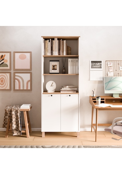 Robin Home Alaska Kitaplık Raf Ahşap Ayaklı 180cm Kapaklı Sepet-beyaz-jüt Beyaz