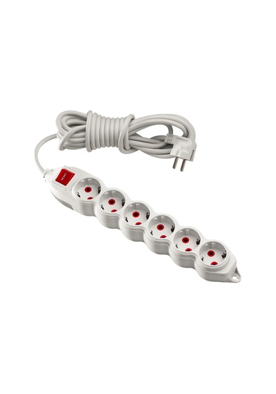 Mono Orion 6'lı Anahtarlı Topraklı Grup Priz 5 Metre (3x1) Beyaz