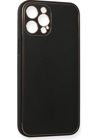 Apple Uyumlu iPhone 12 Pro Max Kılıf Coco Deri Silikon Kapak Siyah\
