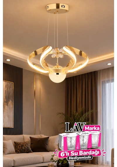 Çizgili Kasa Diana Power Led Avize Rose Gold Modern Dekoratif Halka Tasarımlı Salon Ve Yemek Odası Aydınlatma
