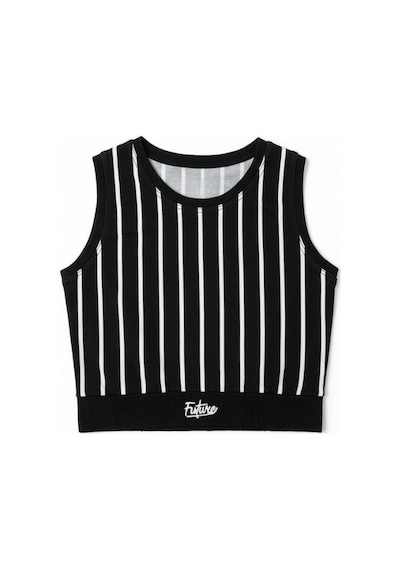 Kız Çocuk Pamuklu Çizgili Crop Bluz-16801 Siyah