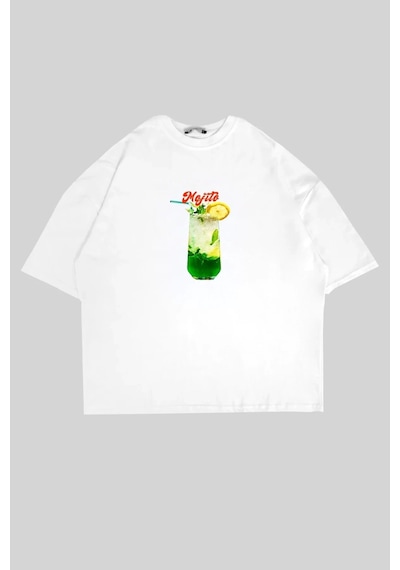 Tarzsokak Mojito Baskılı Beyaz Oversize Unisex Beyaz