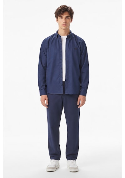 Lacoste Mens Slim Fit Navy Cotton Shirt Dar Kesim Pamuklu Erkek Gömlek Lacivert