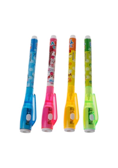Mor Işıklı Sihirli Görünmez Kalem Işıklı Kalem İnvisible İnk Pens Uv Led Light 4 Ad Renkli