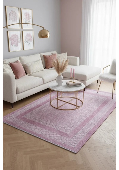 Pembe Modern Yıkanabilir Antibakteriyel Salon Halısı - Yo11543p