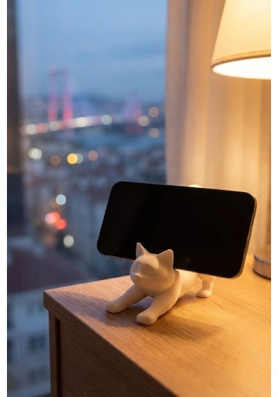 Beyaz Kedi Telefon Tablet Tutucu 10 X 10 Cm