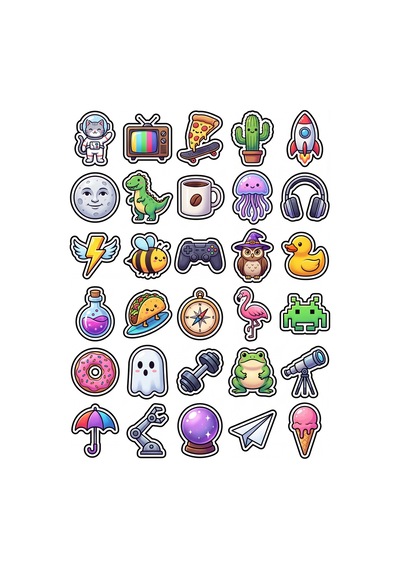 30 Adet Eğlenceli Çizgi Karakter Sticker Seti - Laptop Telefon Defter İçin Çok Renkli