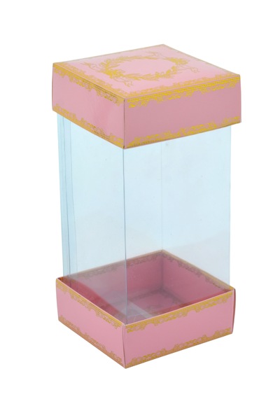 Hediyelik Karton Kapak Pembe Gold Varaklı Asetat Kutu 8x8x16.5cm