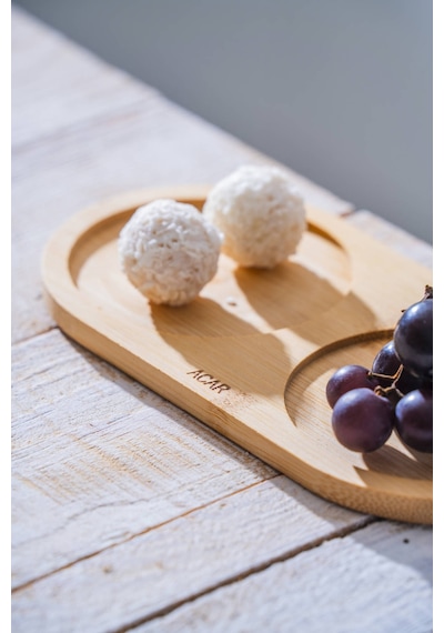 Acar Bambu İki Bölmeli Sunumluk - 19.5 Cm Ahşap-bej