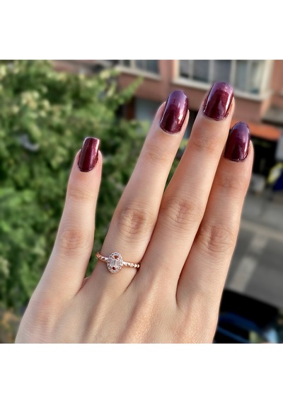 Oval Zirkon Taşlı Rose Yüzük Gümüş - Rose Gold