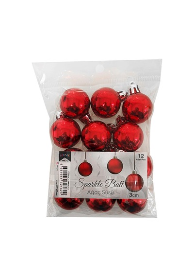 Yılbaşı Ağaç Süsü Kırmızı Renkli Top Noel Süs 3 Cm 12 Adet