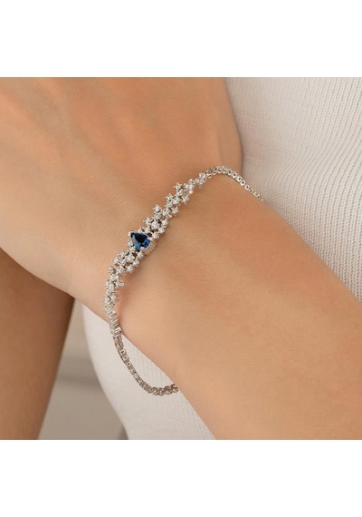 Gümüş Pazarım Safir Renkli Su Damlası Gümüş Bileklik