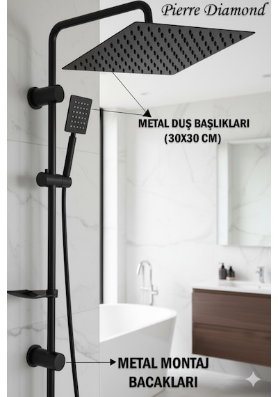 51222 Robot Duş Takımı Paslanmaz Çelik Banyo Duş Seti Siyah Krom Gold Beyaz Siyah