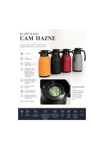1.5 Litre Termos Çift Katmanlı Vakumlu Cam İç Hazneli Termos,24 Saat Sıcak,24 Saat Soğuk Tutan, Çay,kahve,su Termosu Turuncu 1.5 Litre Termos Çift Katmanlı Vakumlu Cam İç Hazneli Termos,24 Saat Sıcak,24 Saat Soğuk Tutan, Çay,kahve,su Termosu Turuncu