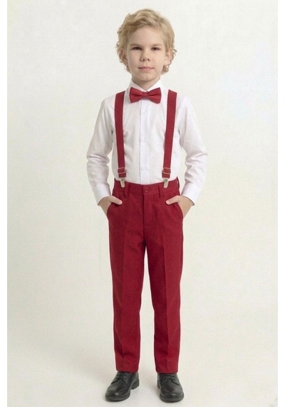 Mnk Baby & Kids Renkli Gömlekli Erkek Çocuk Takım M00788 Beyaz - Kırmızı