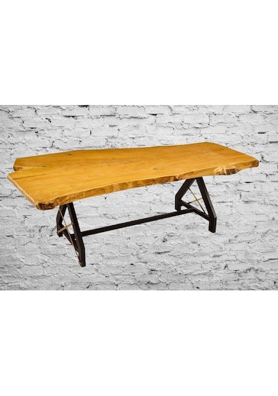 Masa Zus331 Model 90506 Naturel Doğal Kenar Kütük Masa Profil Metal Ayak El Yapım