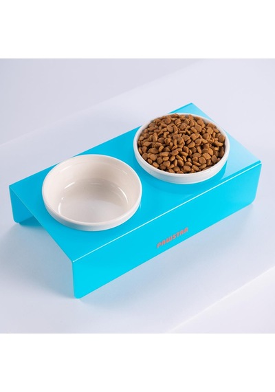 Turkuaz İkili Seramik-pleksi Mama Ve Su Kabı-kedi Köpek Mama Su Kabı