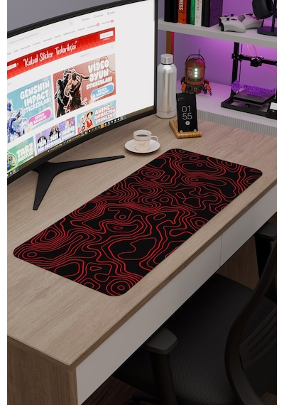 Kırmızı Siyah 70x30 Xl Taraftar Gaming Oyuncu Mouse Pad Kaymaz Taban Büyük Fare Altlığı Topography