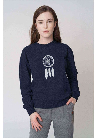 Silhouette Dreamcatcher Baskılı Indigo Mavi Kadın Sweatshirt