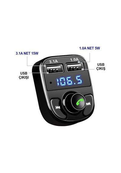 20w Çift Usb Çıkışlı Qc 3.0 Destekli Bluetooth Fm Modülatör Ve Araç Şarj Cihazı