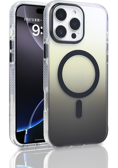 Apple Uyumlu iPhone 16 Pro Max Kılıf M-safe Şarj Özellikli Transparan Renk Geçişli Zore Toros Kapak Siyah