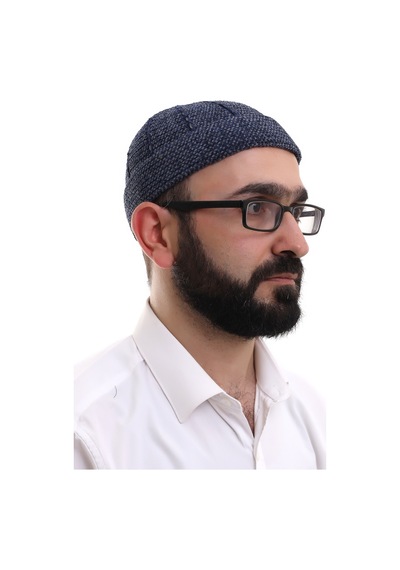 Lacivert Füme Katlamalı Çift Renk Kışlık Kadife Takke