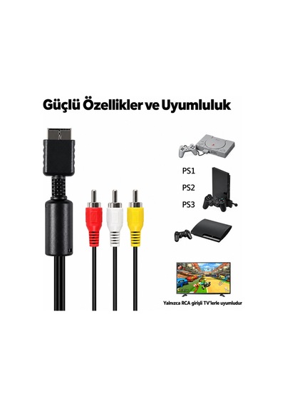 Ps1 Ps2 Ps3 Uyumlu Av Rca Kablo Playstation Tv Görüntü Ve Ses Aktarım Kablosu