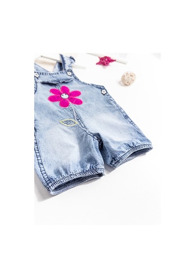 Babymod Papatya Işlemeli Denim Kumaş Kız Bebek Salopet Bebek Tulum
