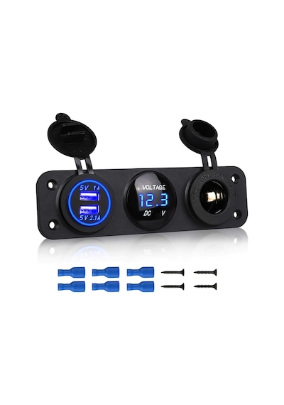 Usb Voltmetre Şarj Soketi 3'Lü Set Tekne Karavan Usb Seti