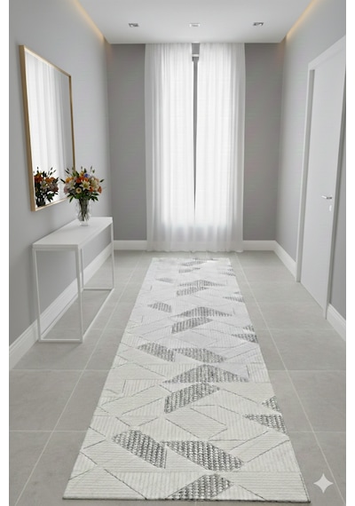 Modern Geometrik Desenli Gri Beyaz Halı İskandinav Tarz Kaymaz Taban Oturma Odası Fch3023 Gri