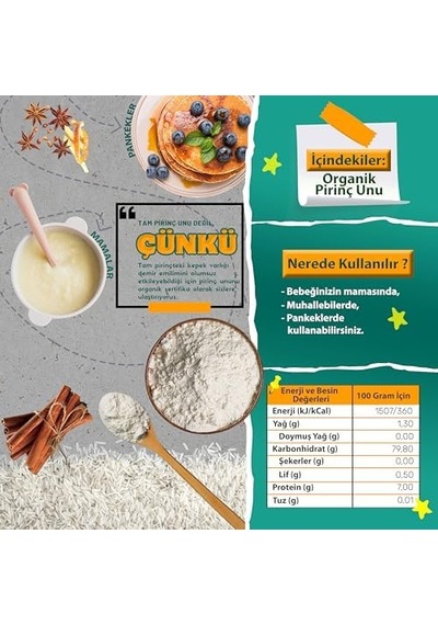 Organik Pirinç Unu +4 Ve +6 Ay, 250 Gr