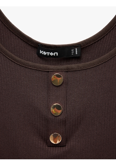 Koton Viskon Kumaş Slim Fit Düğmeli Henley Yaka Atlet Bluz Kahverengi 7wak10039ek Kahve
