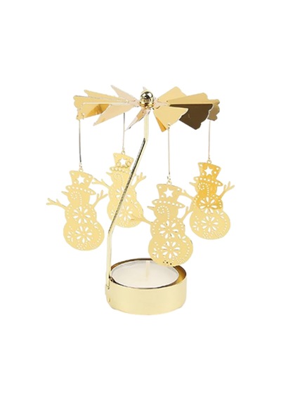 Altın Renkli Dönebilen Metal Tealight Mumluk Kar Tanesi Ve Noel Figürlü Dekoratif Mumluk Gold