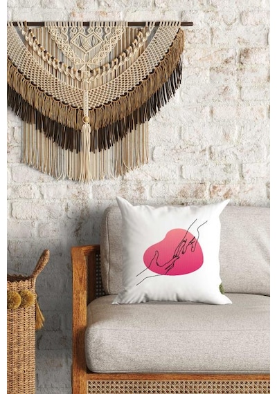 Çizgi Kalp Desenli Çift Yön Dijital Baskılı Dekoratif Kırlent Kılıfı Yastık Kılıfı 39x39cm Karışık/Çok Renkli