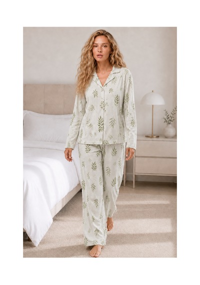 Fit Women Kadın Casual Esnek Bol Çağla Pijama Takımı 4669 Çağla Yeşili