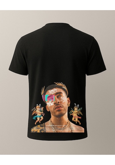 Bad Bunny Bad Baskılı Bad Bunny T-shirtü Siyah
